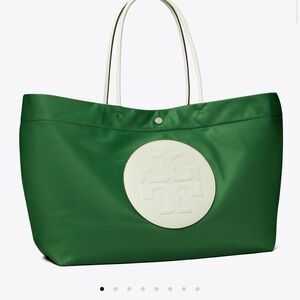 Tory Burch Green Tote with White Logo Medallion
